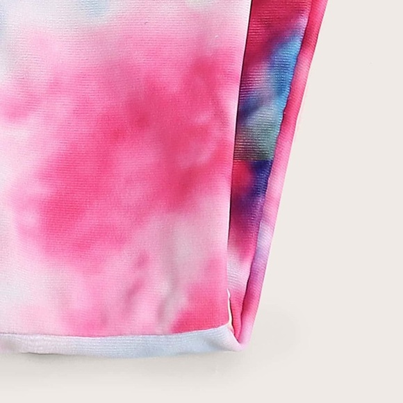 Tie Dye Ruched Bandeau High Cut Bikini Swimsuit - Picture 6 of 6